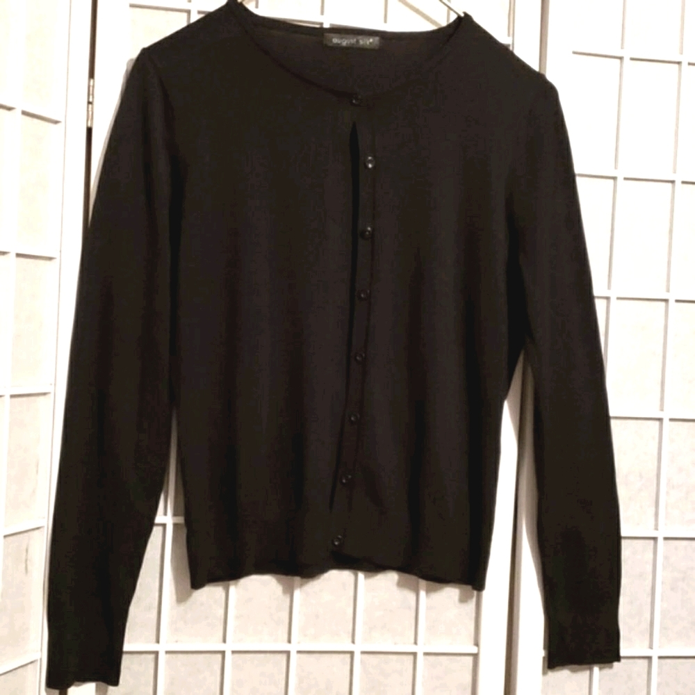 AUGUST SILK BLK BUTTON DOWN CARDIGAN SZ S